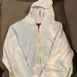 Baby blue and white zip up hoodie woman size large